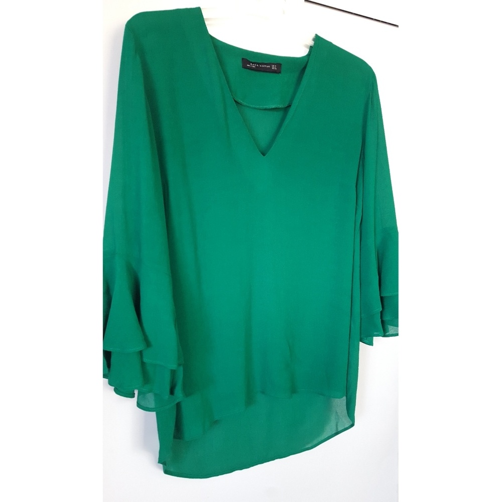 Zara Green Ruffle Bell Sleeve Blouse - Picture 3 of 7